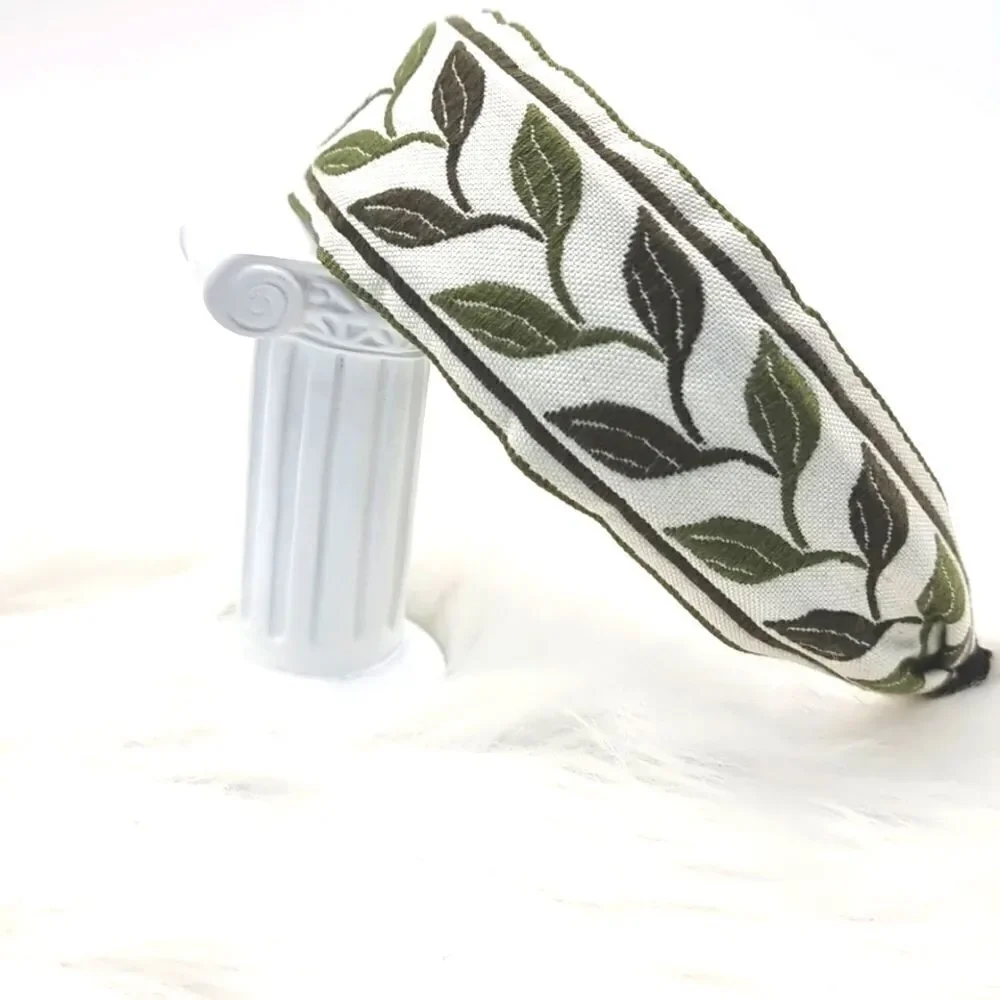 Embroidered green leaf headband